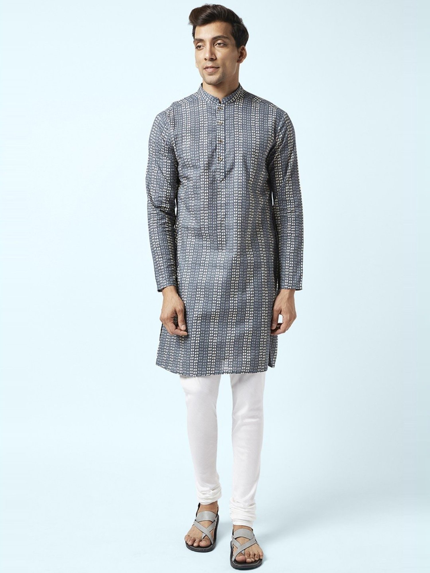 Indus Route by Pantaloons Indigo Cotton Regular Fit Printed Kurta