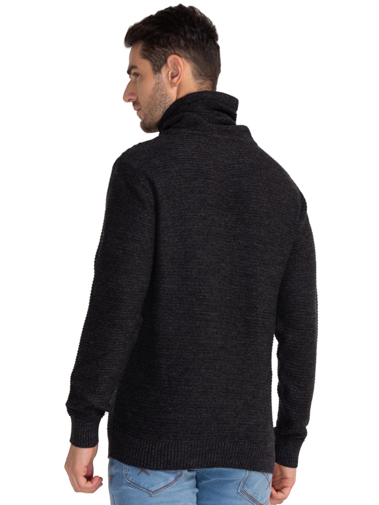 Parx Black Regular Fit Sweaters
