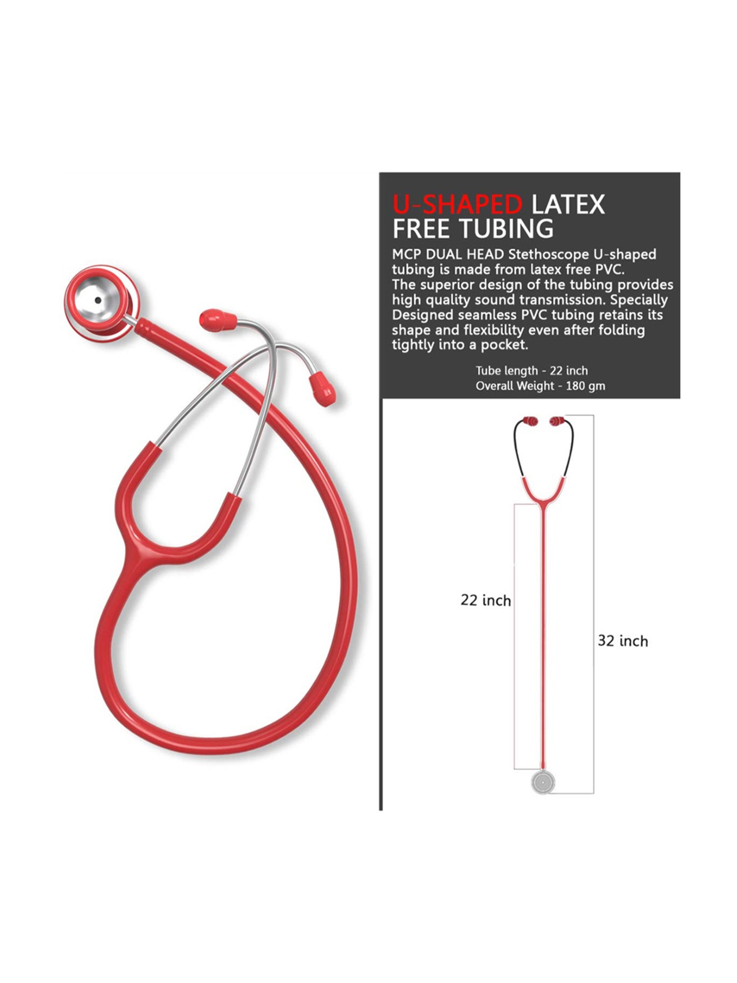 MCP Adult Dual Head Stethoscope (Red)