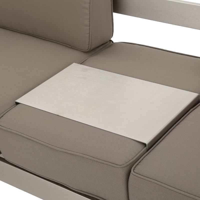 Cape Coral Aluminum Sofa with Tray Silver/Khaki - Christopher Knight Home