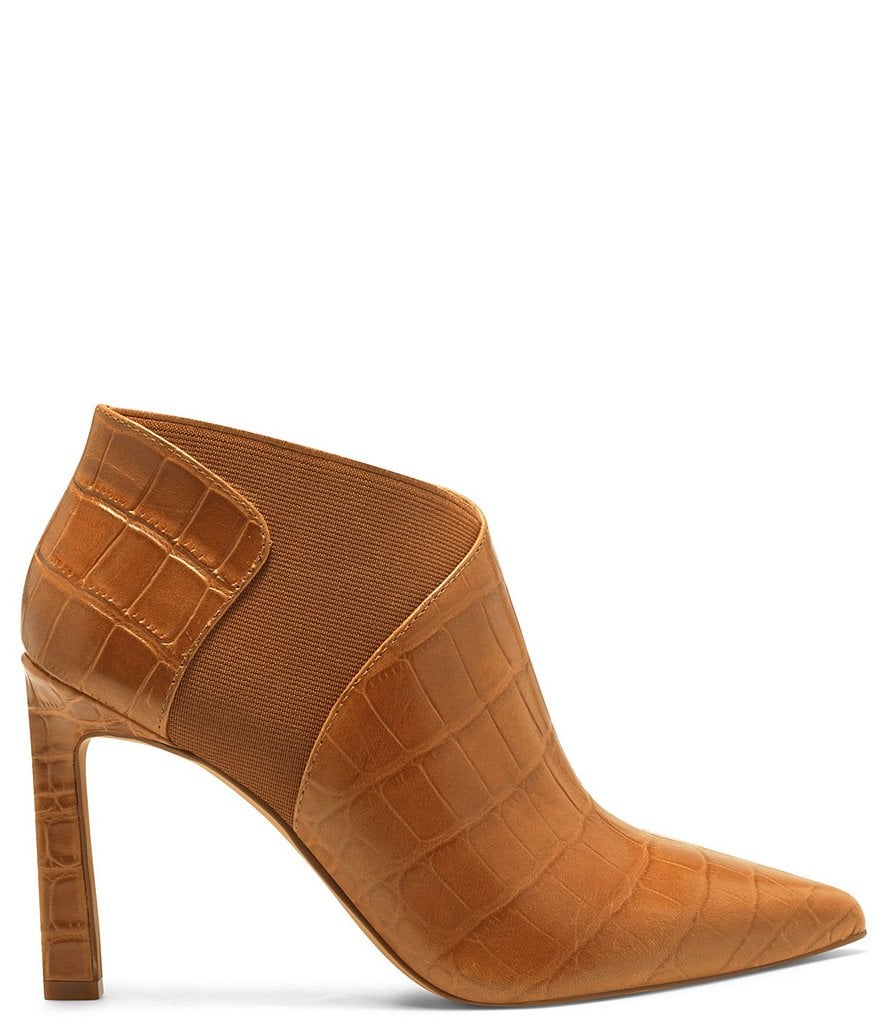 Vince Camuto Sindarah Pointed Toe Ankle Croco Embossed Leather Booties