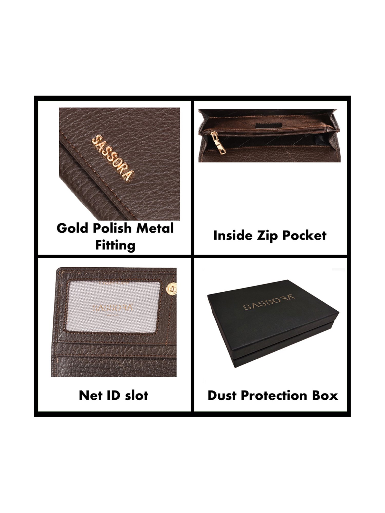 SASSORA Brown Textured Rfid Wallet for Women