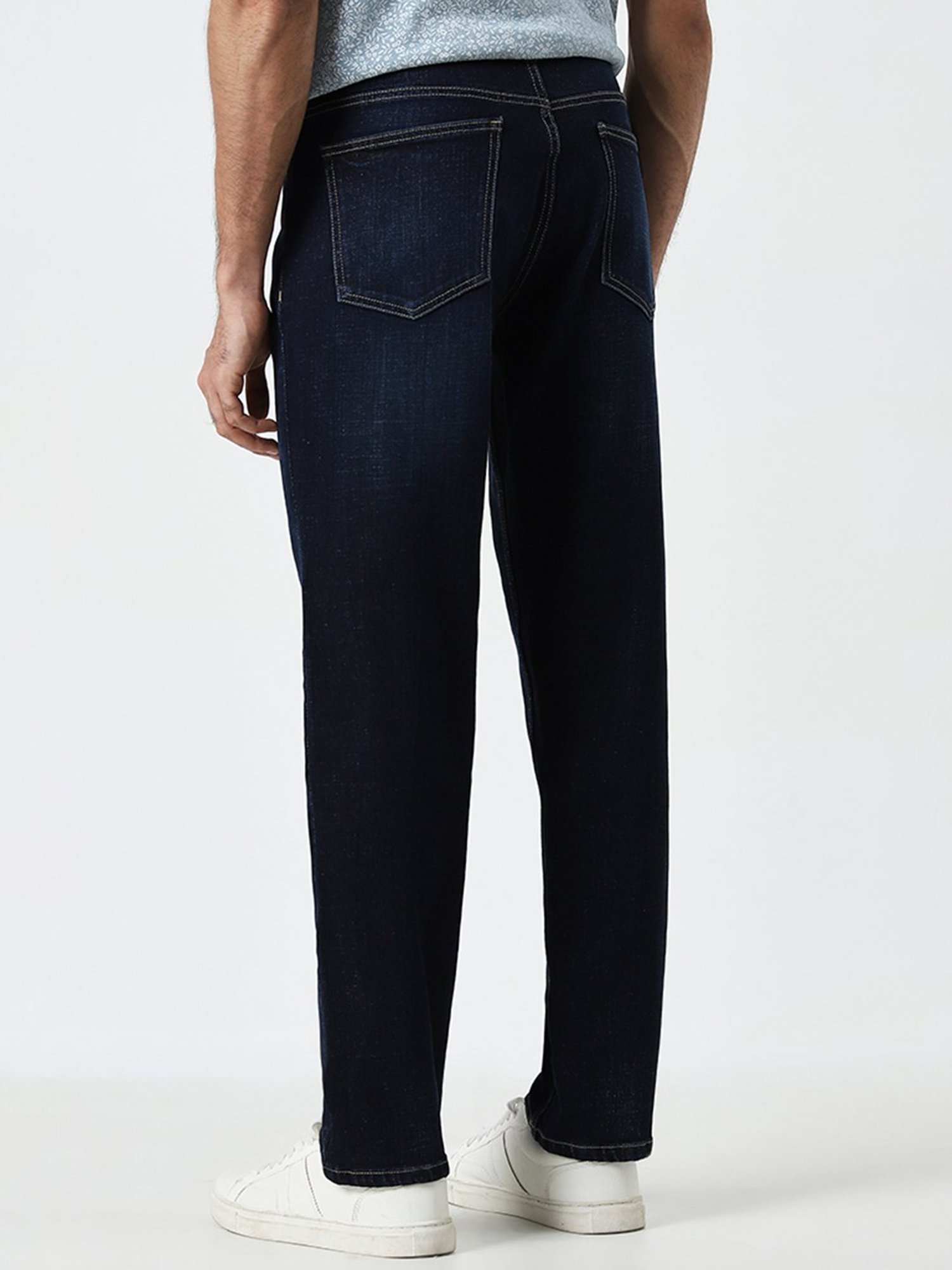 WES Casuals by Westside Dark Blue Relaxed-Fit Mid-Rise Jeans