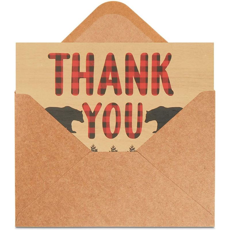 Pipilo Press 48-Pack Blank Thank You Cards with Kraft Envelopes, Buffalo Plaid Design (4 x 6 In)