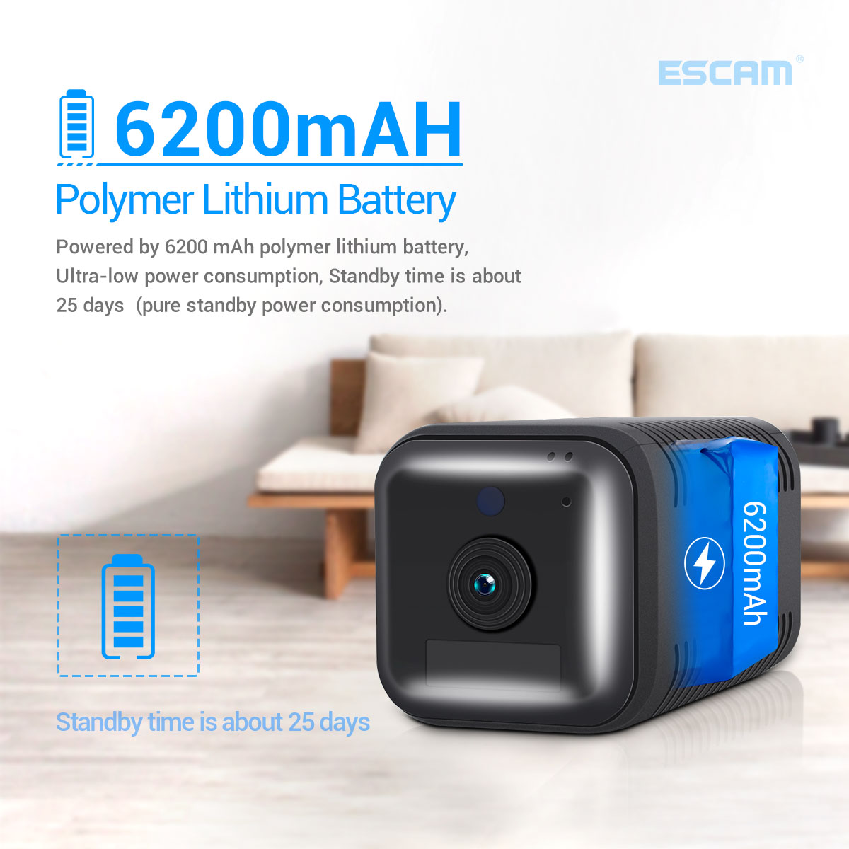 ESCAM G20 1080P Full HD Rechargeable Battery  PIR Alarm 4G Sim Camera With Two Way Audio