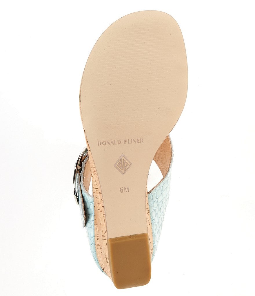 Donald Pliner Oltina Croco Print Patent Leather Cork Wedge Thong Slides