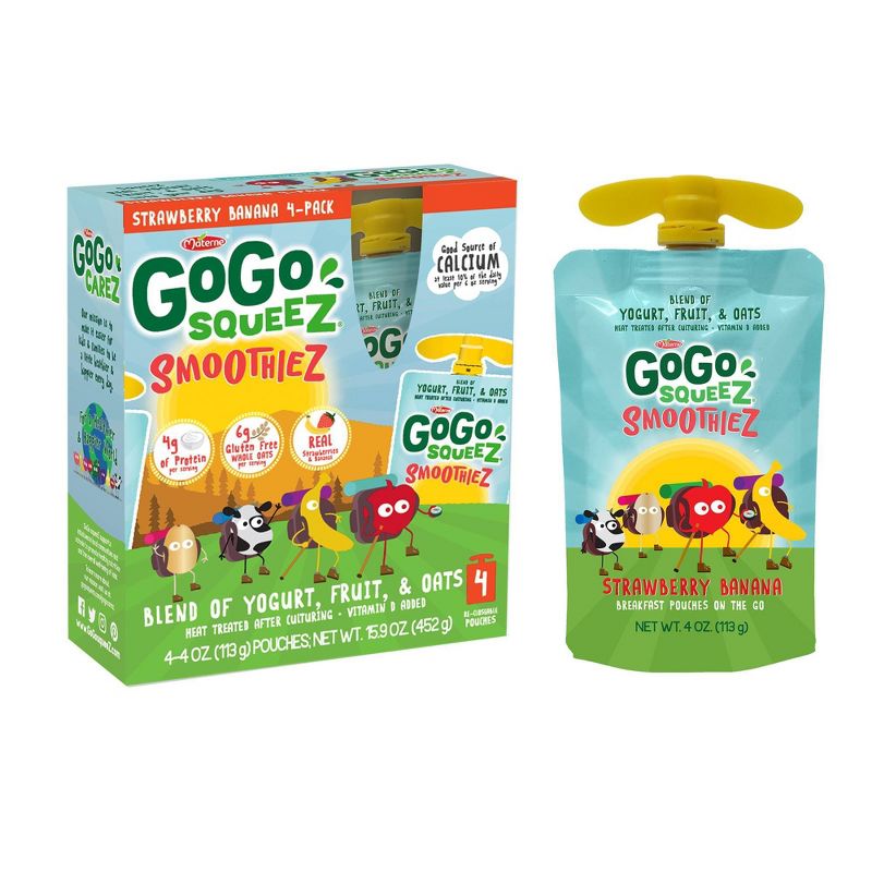 GoGo squeeZ Kids' SmoothieZ, Strawberry Banana - 4oz/4ct