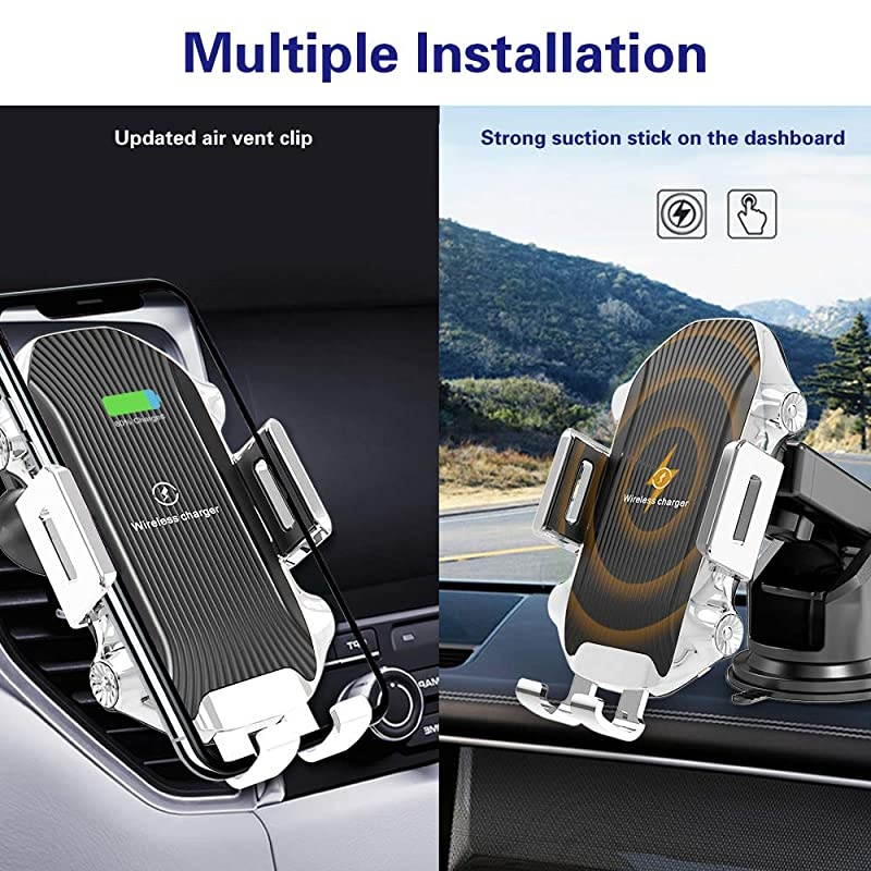 Wireless Car Charger, 10W Qi Fast Charging Auto Clamping Mount,Dashboard Air Vent Phone Car Holder Compatible iPhone 11/11 Pro Max/Xs MAX/XS/XR/X/8/8+,Samsung S10/S10+/S9/S9+/S8/S8+ (Black)