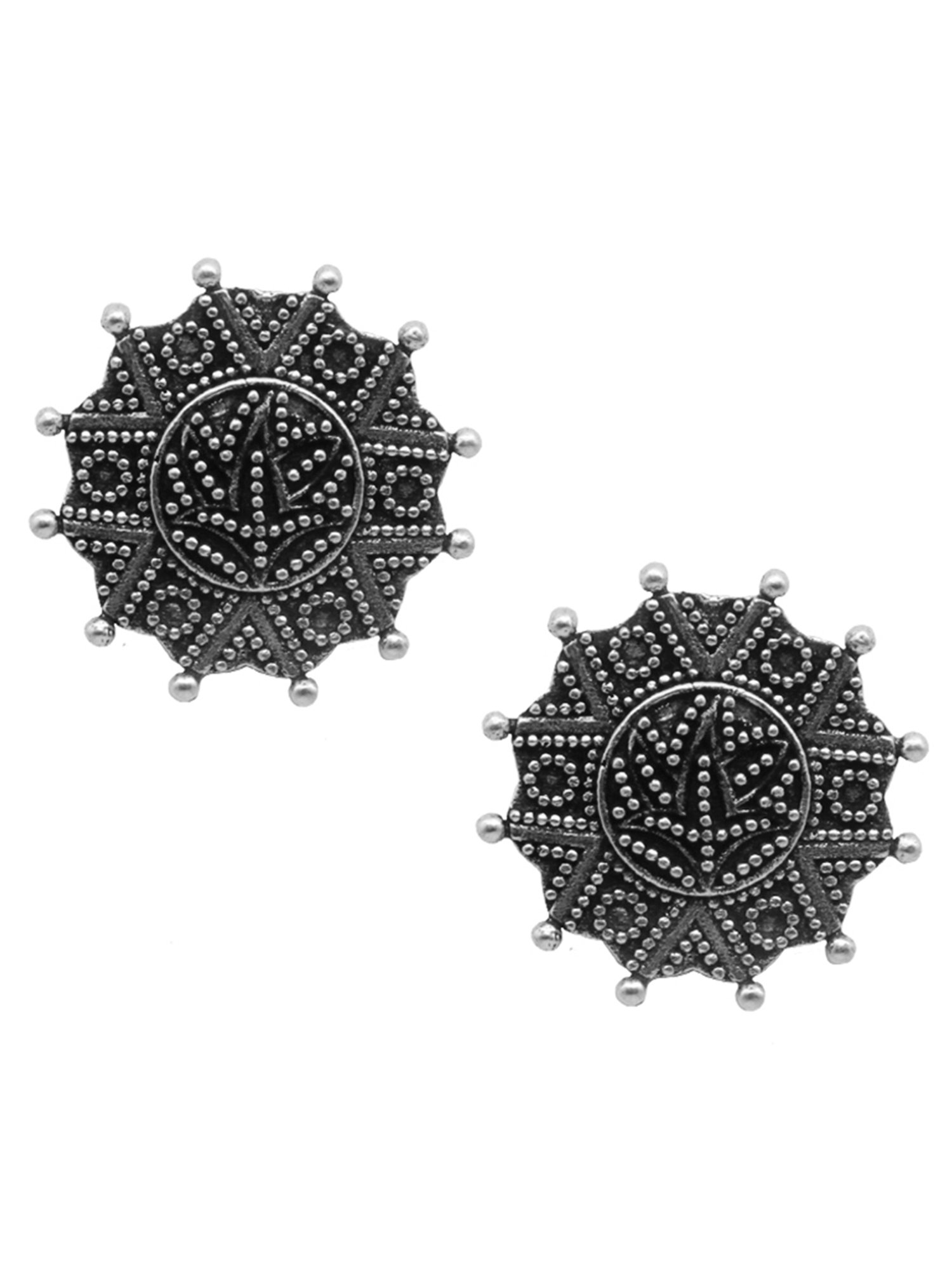 Teejh Ethnic Nagma Circle Silver Oxidized Stud Earrings