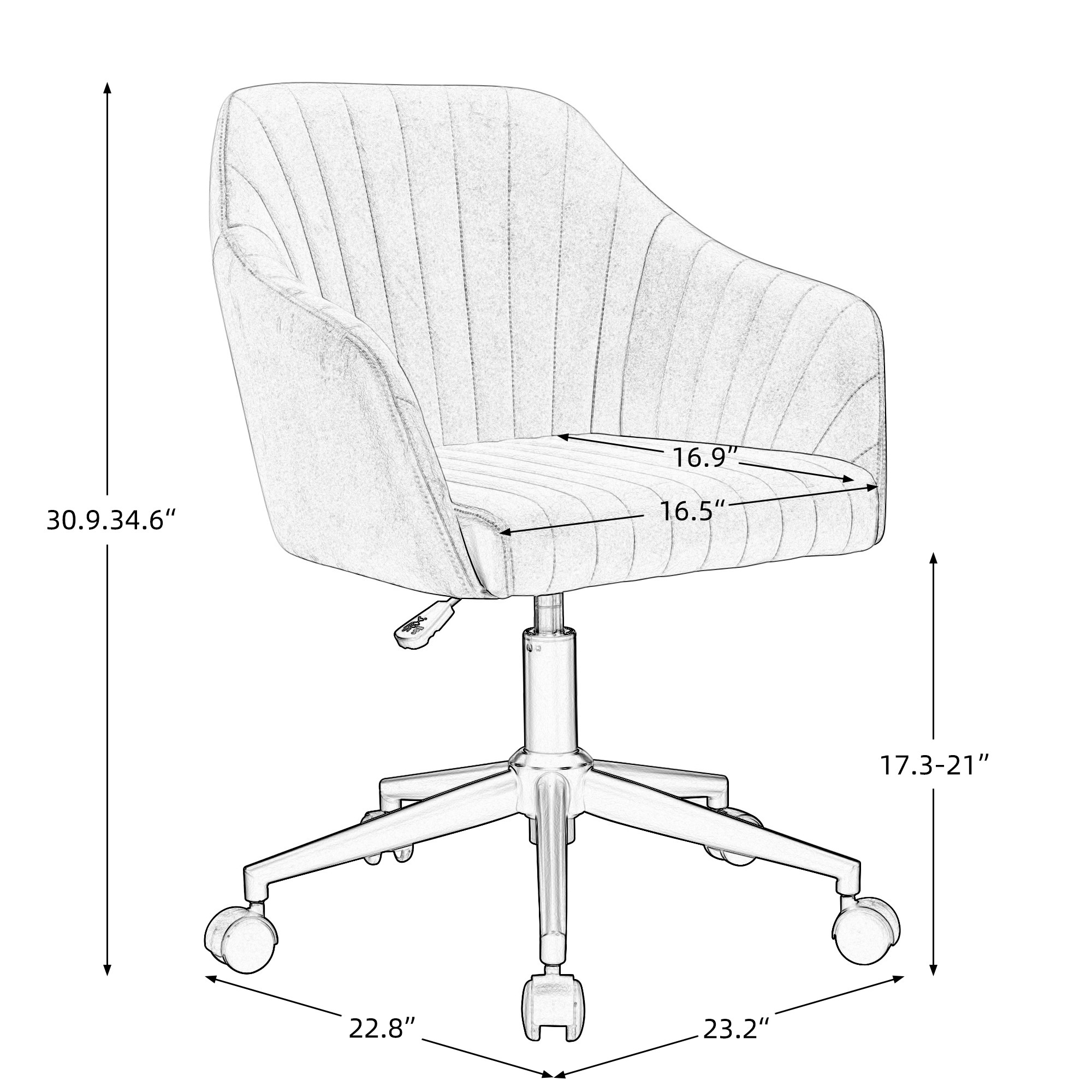 Home Office chair with Middle back, Modern Design velvet chair with arms