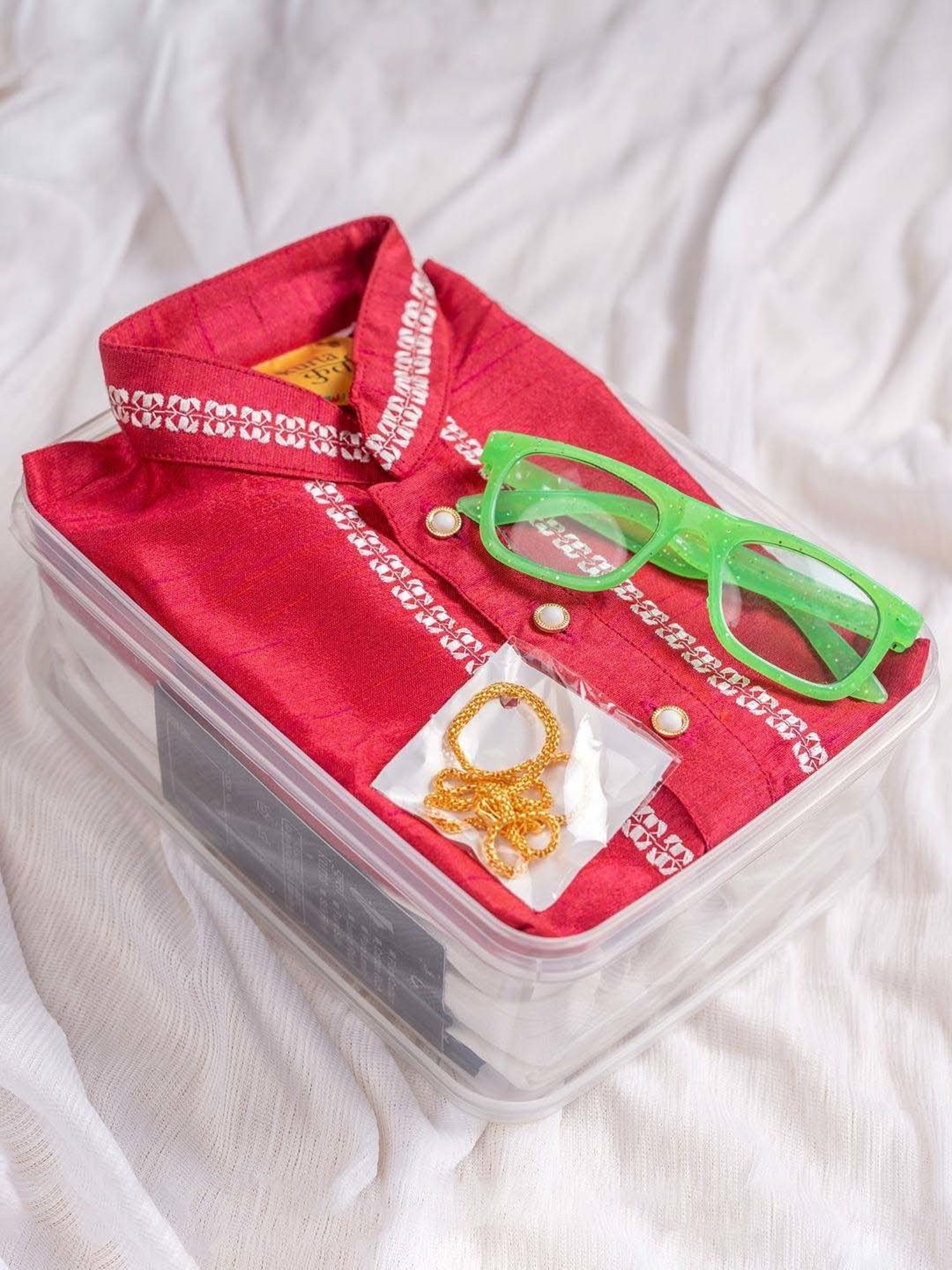 Baby Moo Kids Red & White Regular Fit Full Sleeves Kurta Set