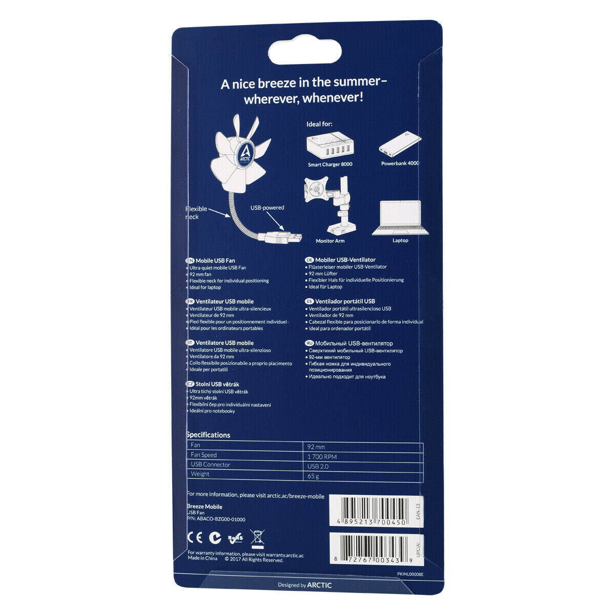 ARCTIC Breeze Mobile 2020 Edition - ABACO-BZG00-01000 Mini USB Desktop Fan with