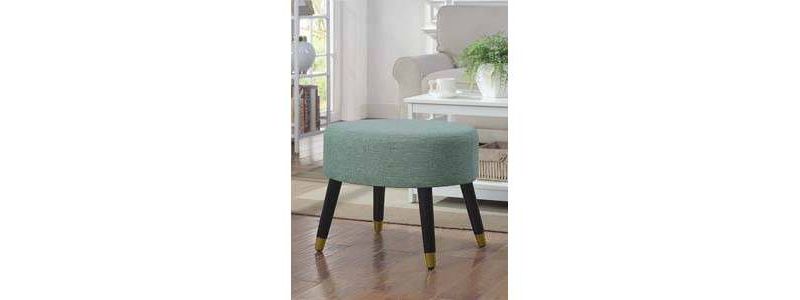 Mid-Century Modern Ottoman Stool Green Faux Linen - Breighton Home