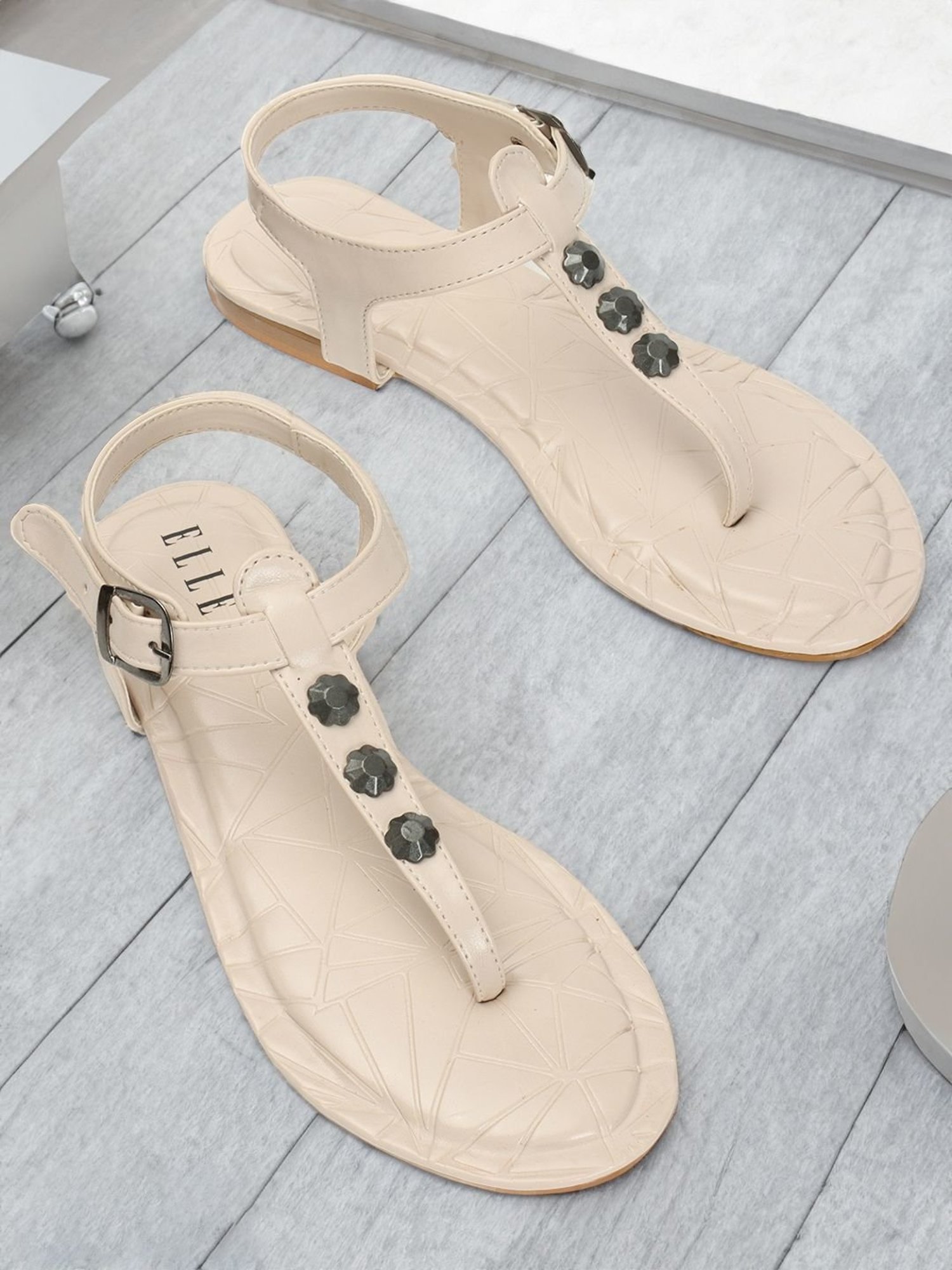 Elle Women's Beige Ankle Strap Sandals
