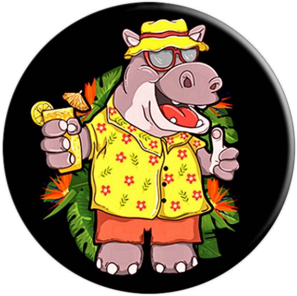 Hippo in Hawaiian design and Shades Funny Vacation PopSockets Grip and Stand for Phones and Tablets