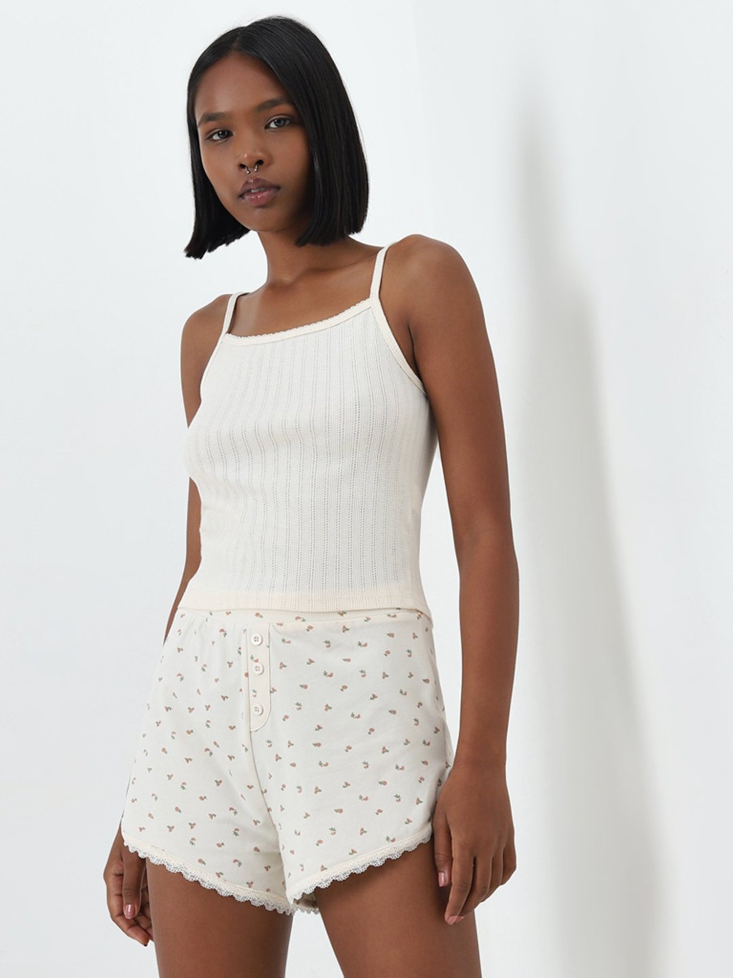 Superstar by Westside Off-White Knit-Textured Cotton Camisole