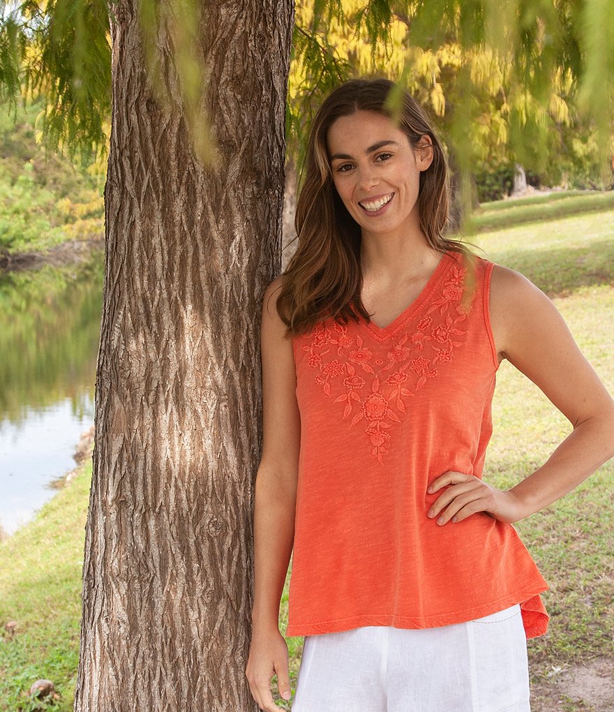 Karyn Seo Saira Vintage Embroidered V-Neck Boho Tank Top