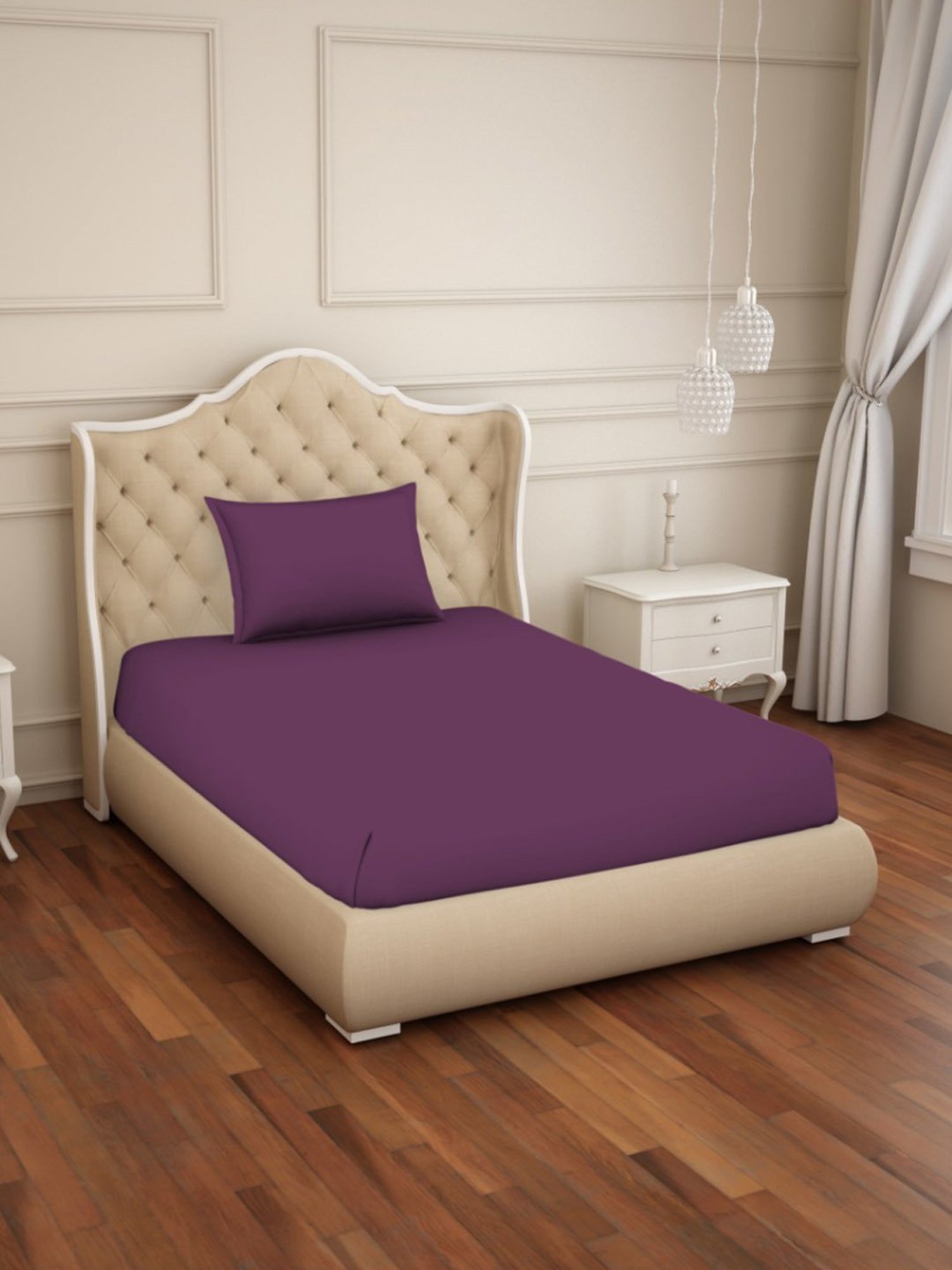 Welspun Restora Solid Dark Violet 150 TC Cotton Single Bed Sheet with 1 Pillow Cover