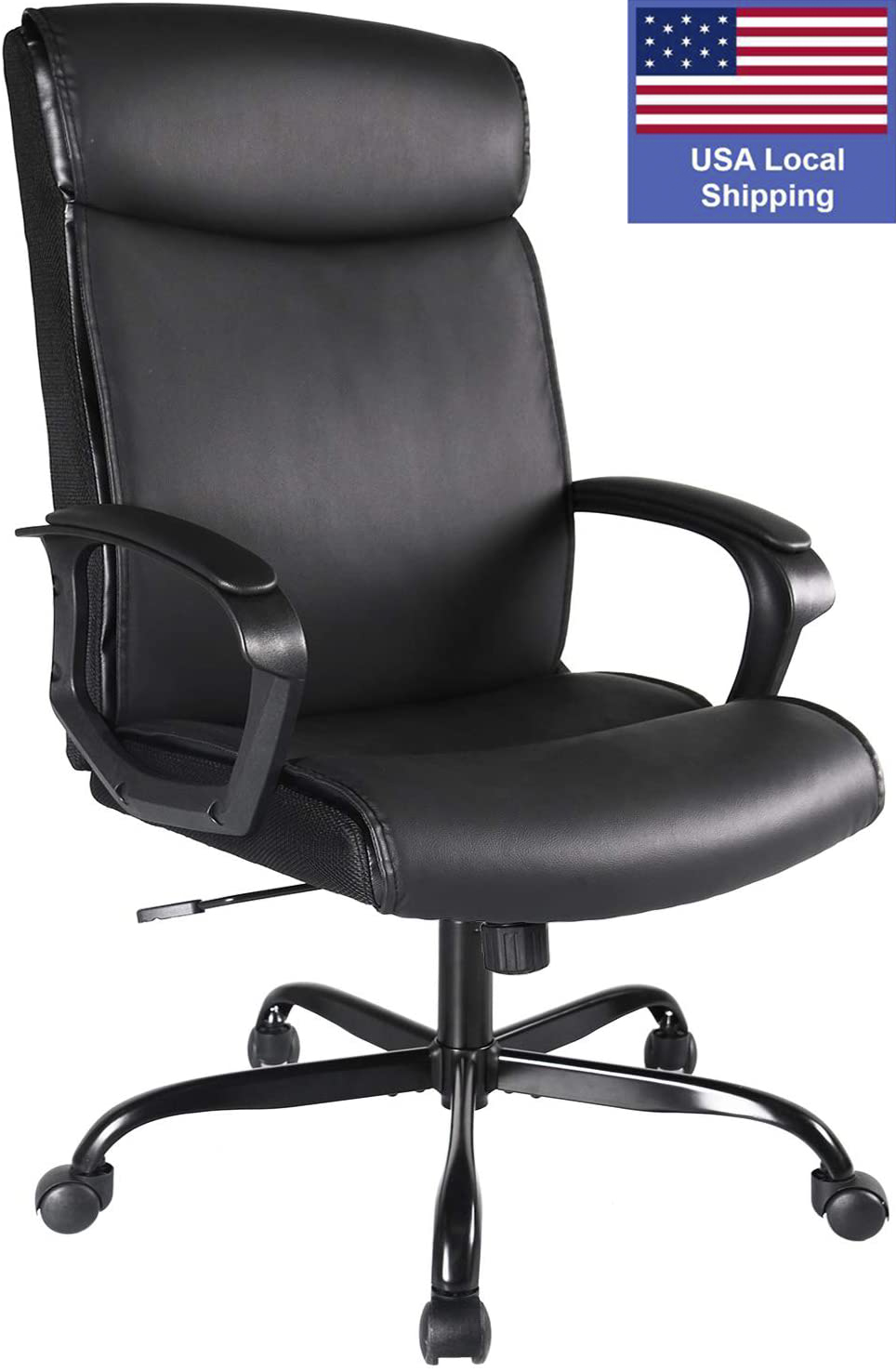 SMUGDESK High Back Office Chair PU Leather Reclining Adjustable Seat ,Executive Computer Task Desk Chair with Lumbar Back Support for Home Office Study, Black