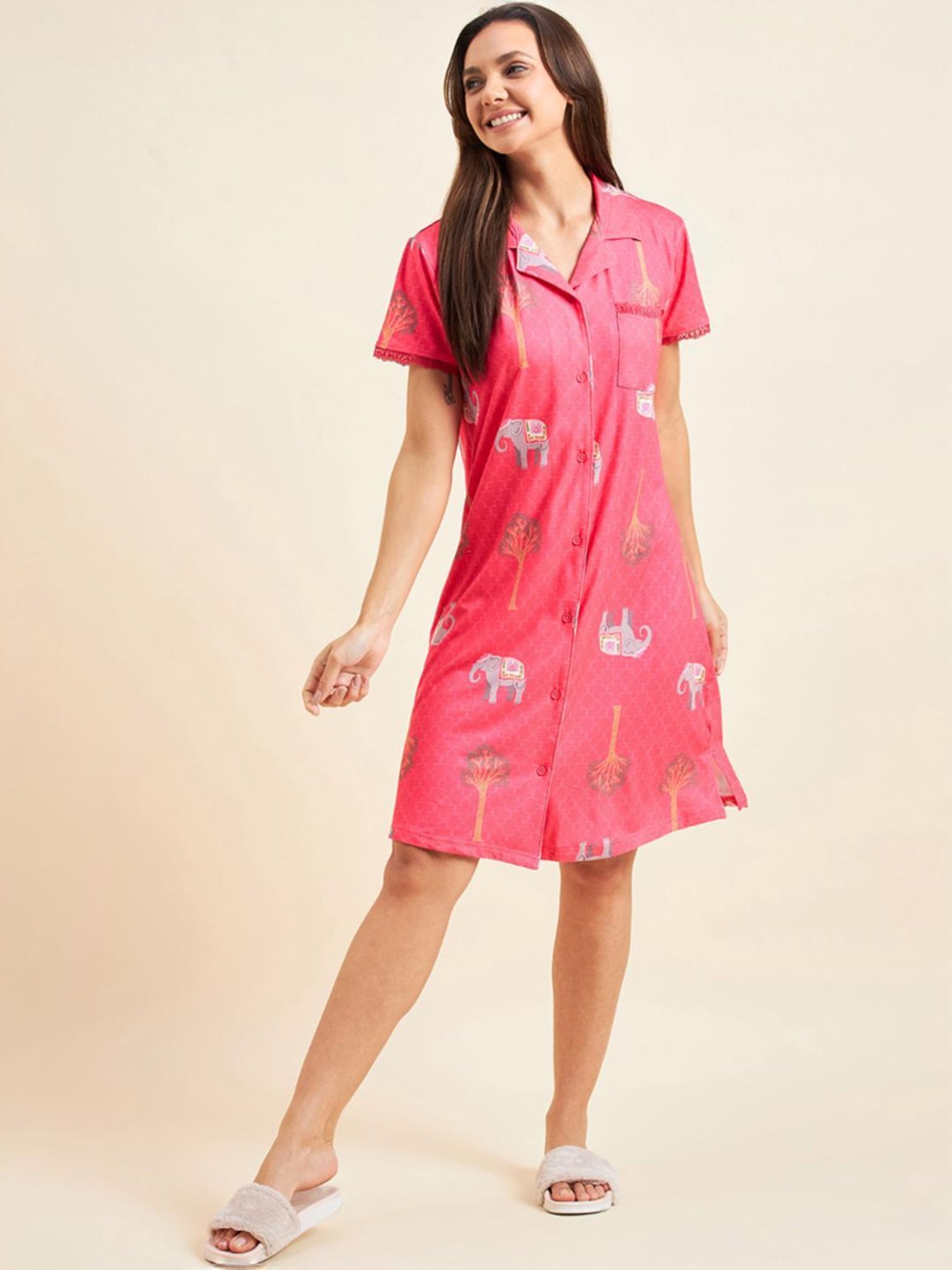 Sweet Dreams Pink Printed Night Dress