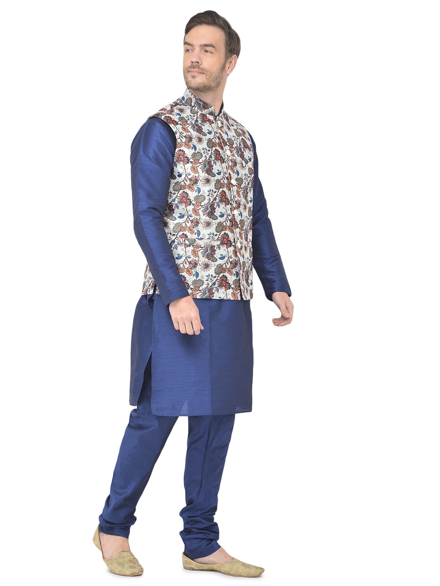 SG LEMAN Navy Regular Fit Printed Kurta Set