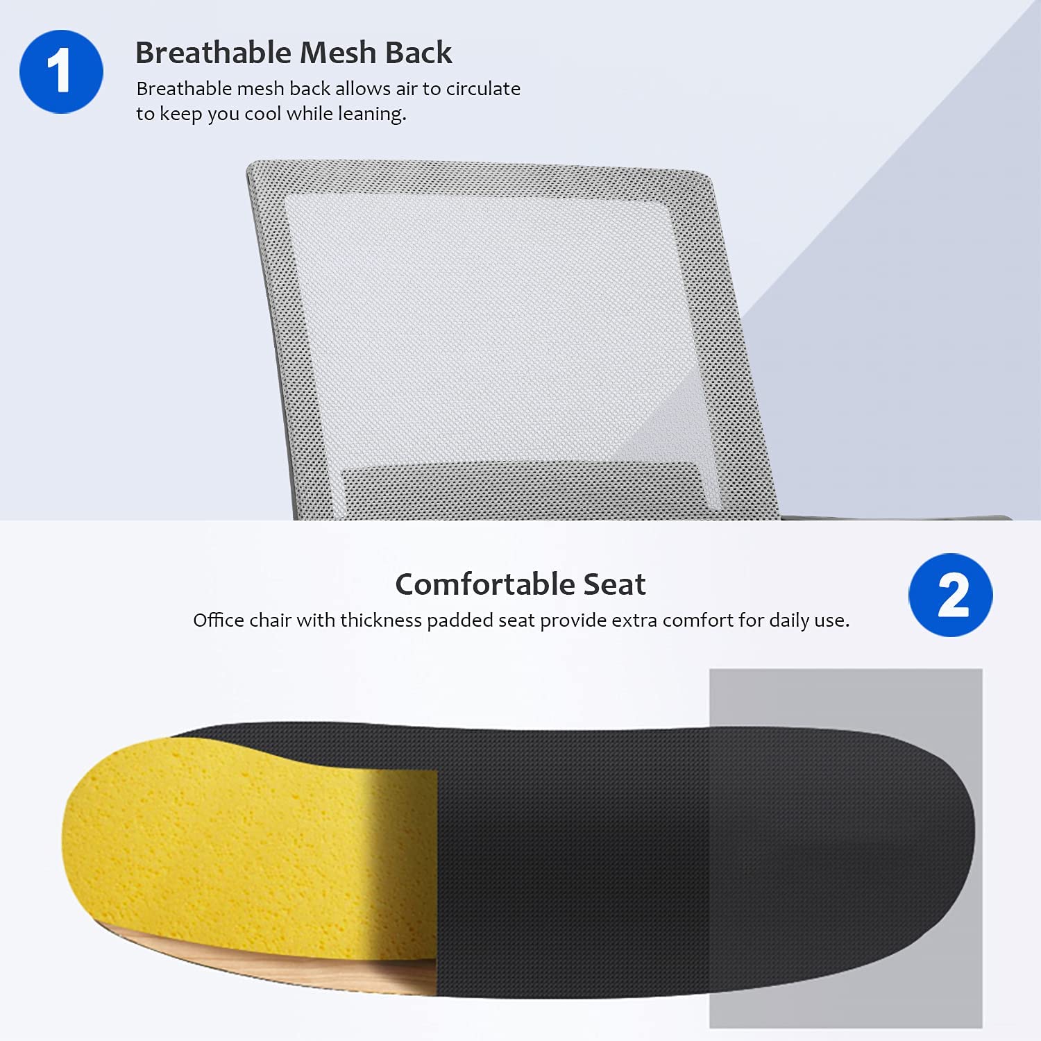 Office Chair Ergonomic Desk Task Chair Mesh Computer Chair Mid-Back Mesh Home Office Swivel Chair Modern Executive Chair with Wheels Armrests Lumbar Support (Grey)