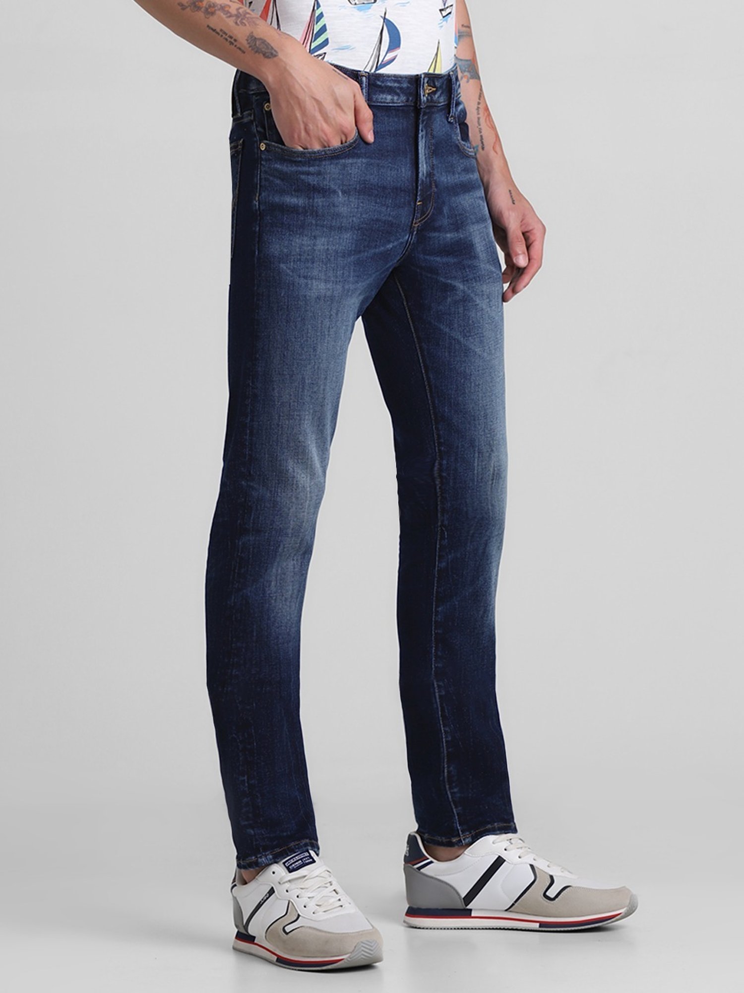 Jack & Jones Dark Blue Denim Cotton Slim Fit Jeans
