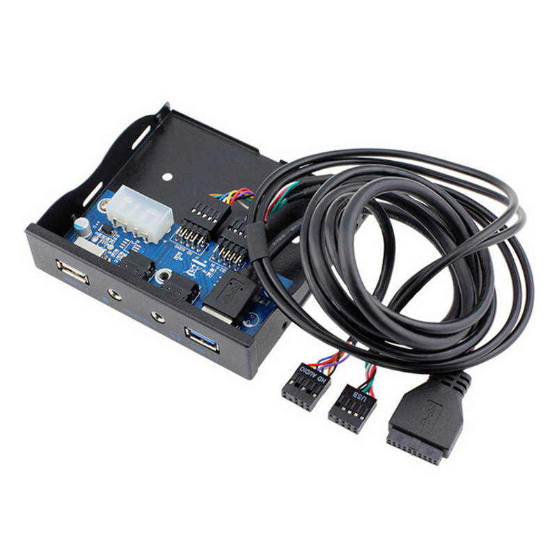 EnLabs FP35U2U3AM USB 3.0+USB 2.0 USB Hub PC Case 3.5 inch Front Panel w/ HD Audio Output & Microphone,2ft USB 9pin to 2x USB 2.0 Splitter w/ Stereo Audio Mic