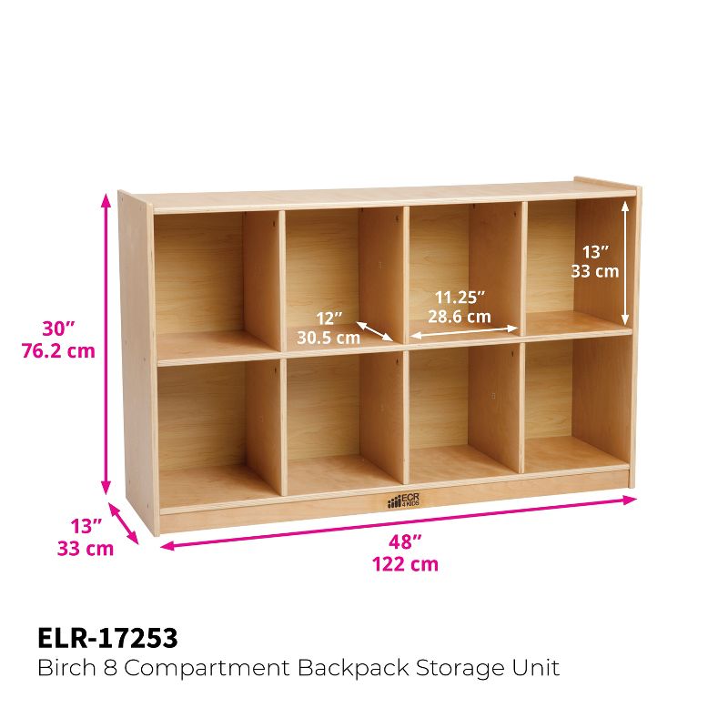 ECR4Kids Birch 8-Compartment School Cubby Storage, Kids Wood Shelf Organizer