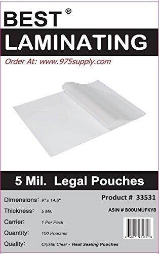 Best Laminating&reg; - 5 Mil Clear Legal Size Thermal Laminating Pouches - 9 X 14.5 - Qty 100
