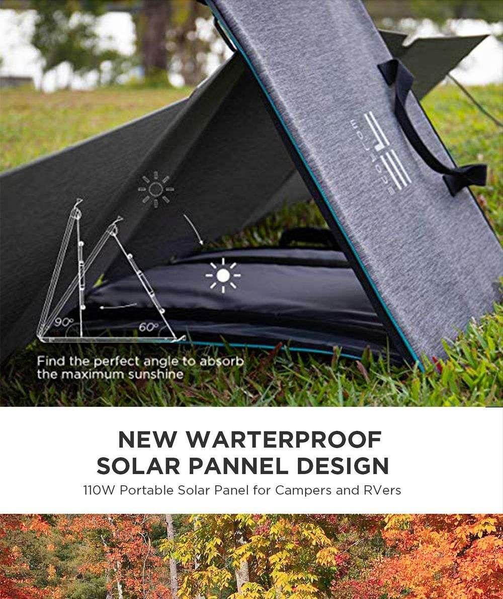 ECOSOLAR 110W Portable Folding Solar Charging Panel Waterproof IP67 For Camping / Climbing / Hiking - Black