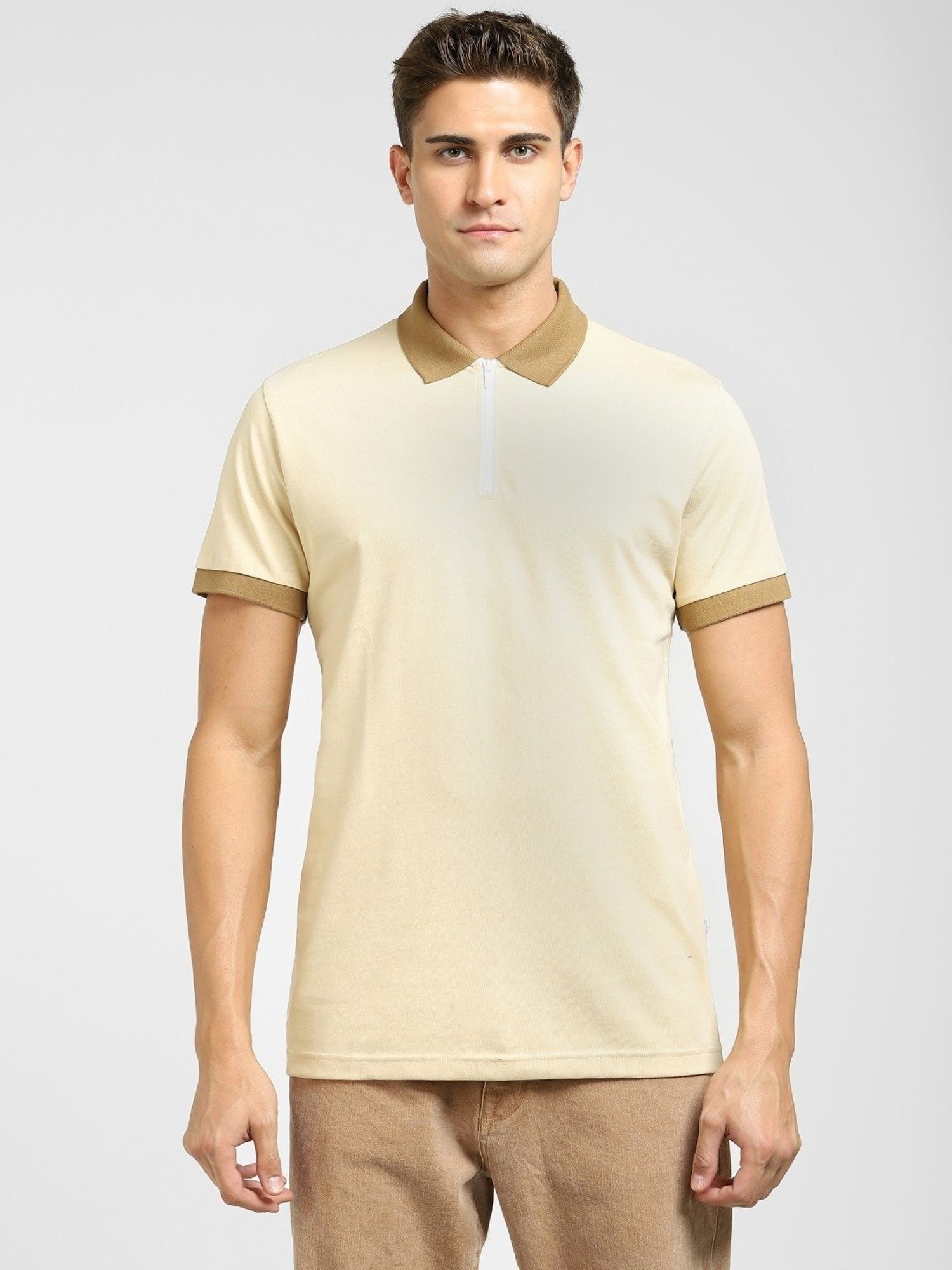 SELECTED HOMME Brown Cotton Regular Fit Polo T-Shirt