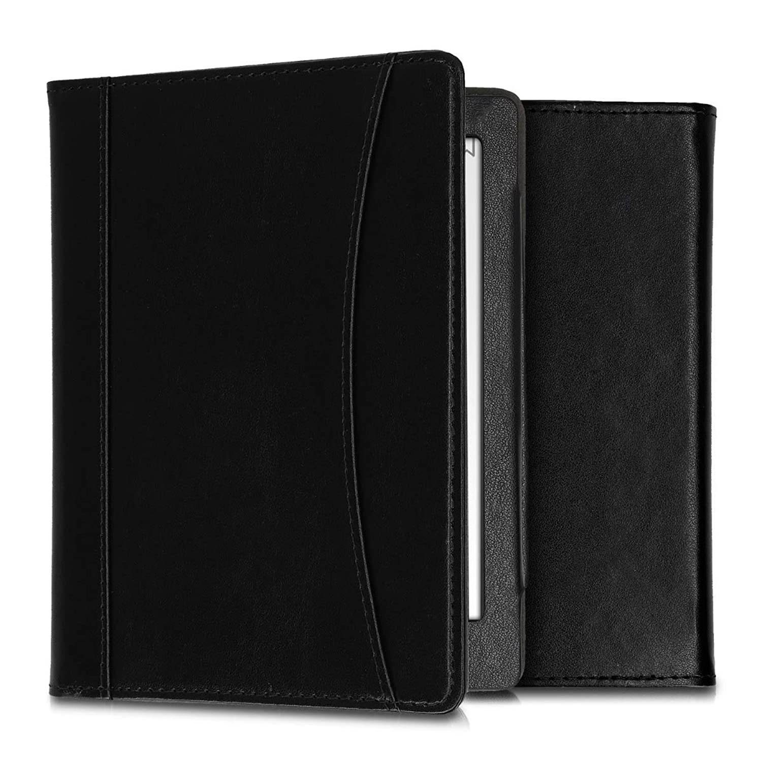 kwmobile Case Compatible with Kobo Aura H2O Edition 2 - PU Leather Cover with Magnetic Closure, Strap, Front Pocket - Black