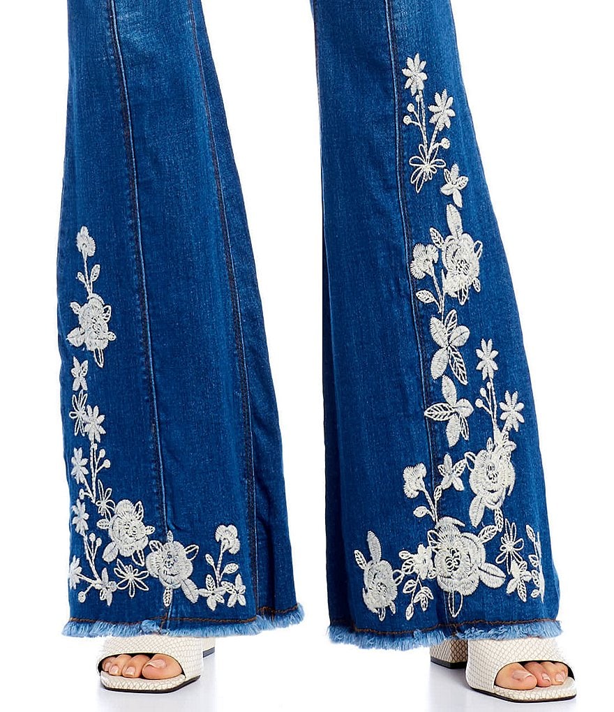 C&V Chelsea & Violet Mid Rise Embroidered Flare Jeans