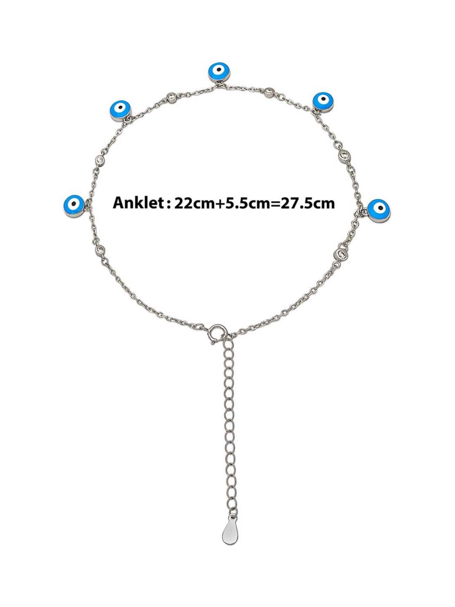 Silberry 925 Sterling Silver Blue Evil Eye Anklet for Women