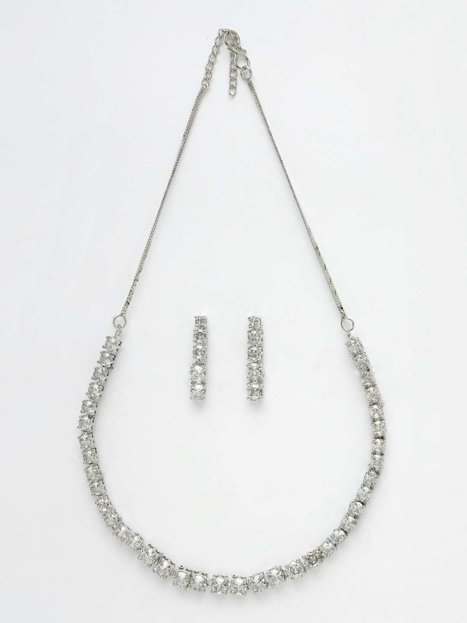 NVR Silver Plated CZ Stone Handcrafted Jewellery Set for Women