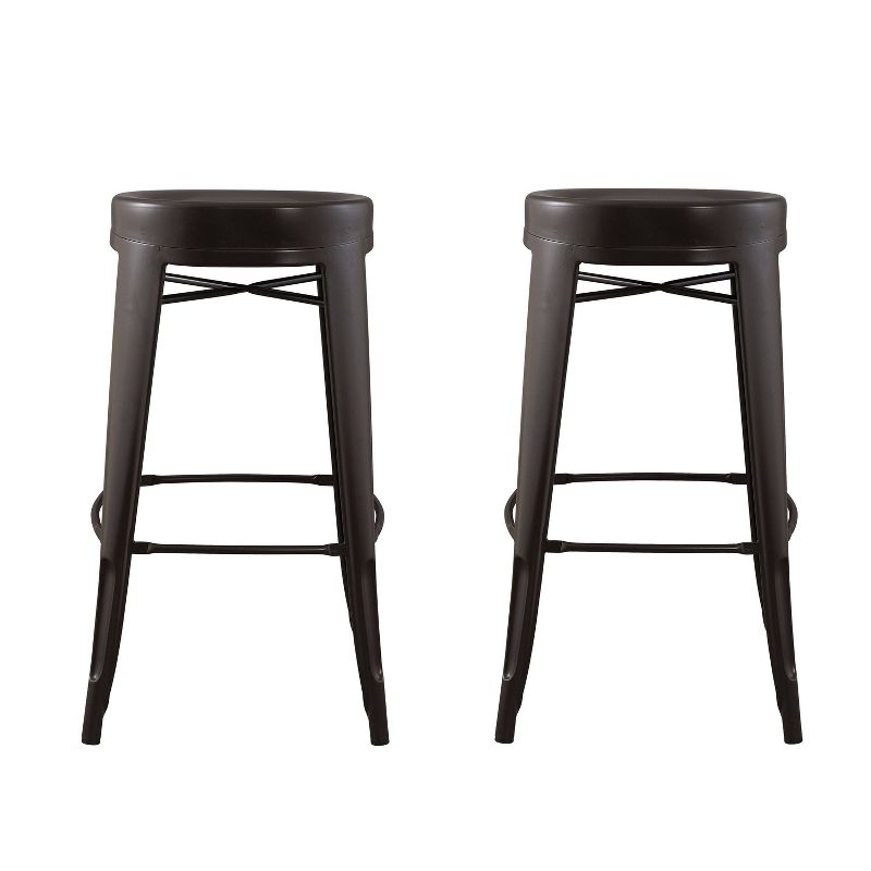 Set of 2 29" Quinn Backless Contoured Seat Barstools Steel/Antique Brown - ACEssentials