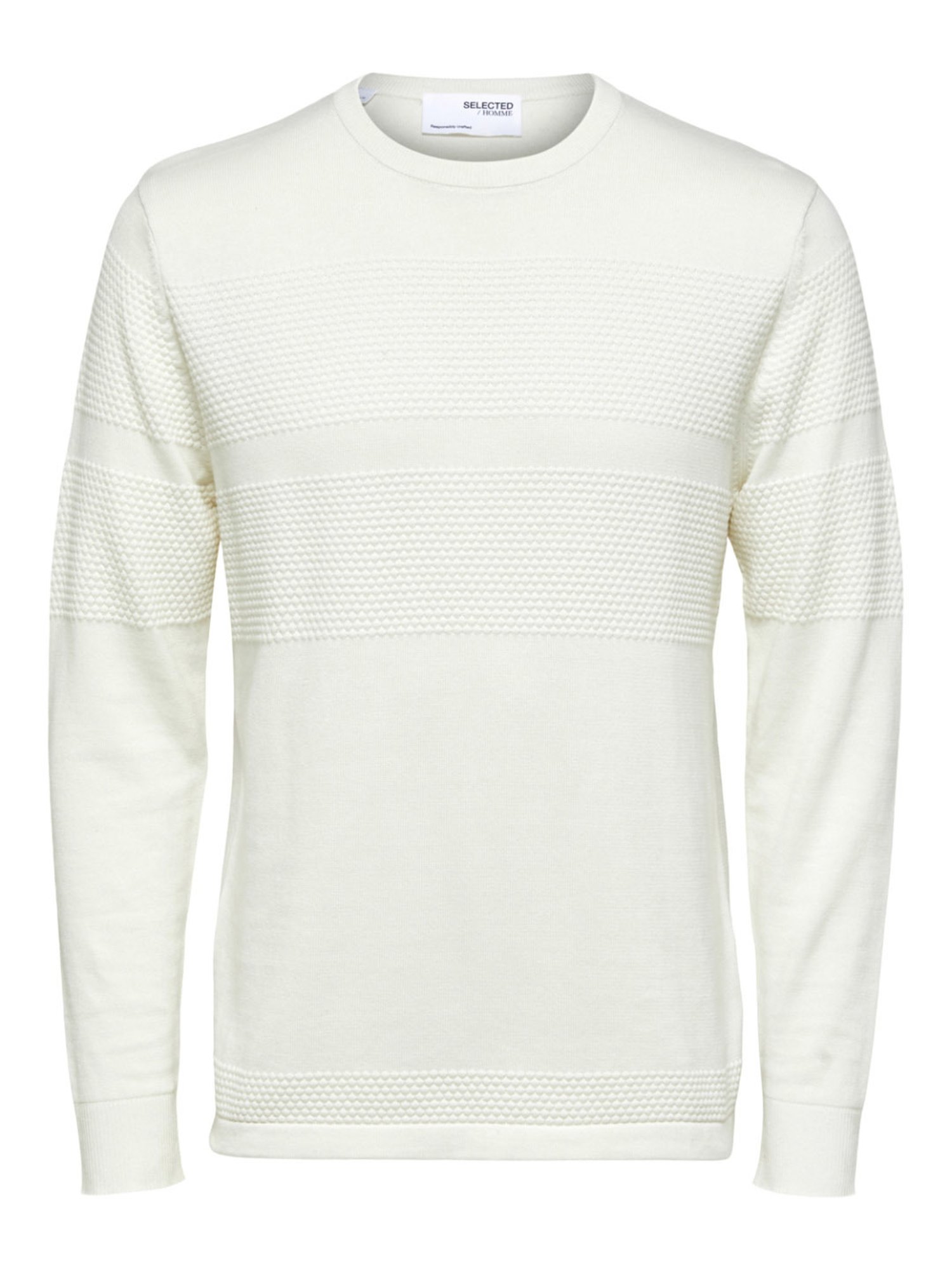 SELECTED HOMME Egret Cotton Regular Fit Texture Sweater