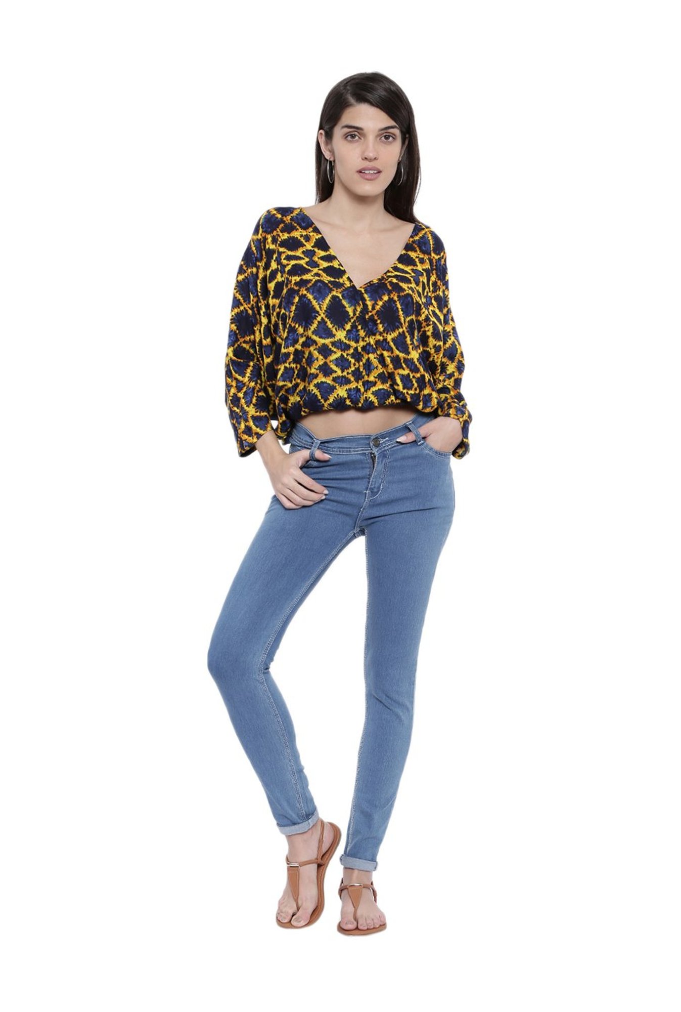 The Kaftan Company Navy & Yellow Printed Top