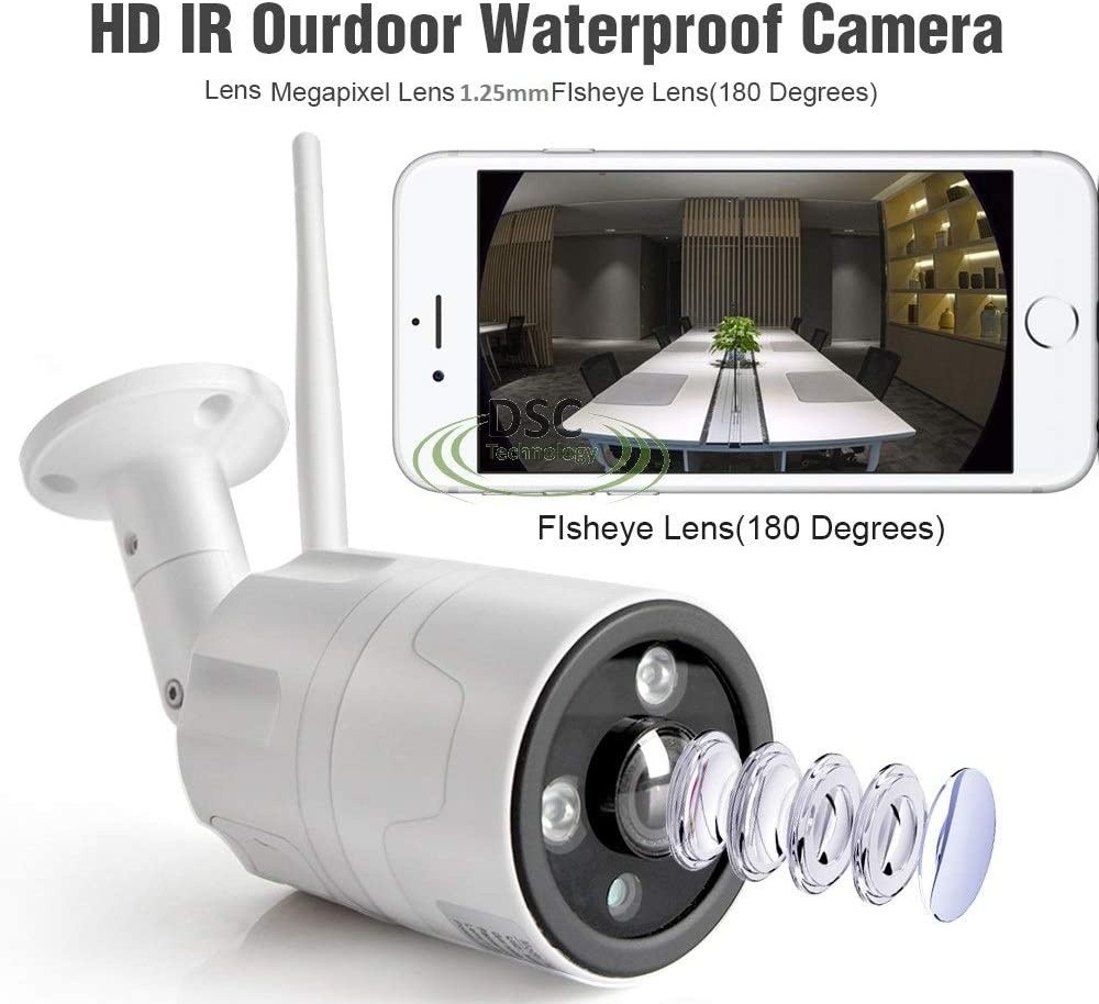 HD 1080P PoE Wireless Security Camera 180 Degree Fisheye Outdoor Bullet IP Camera Smart WiFi CCTV Security Camera with IR Night Vision,Two-Way Audio, Motion Detection, with 16GB SD Card Pre-Installed