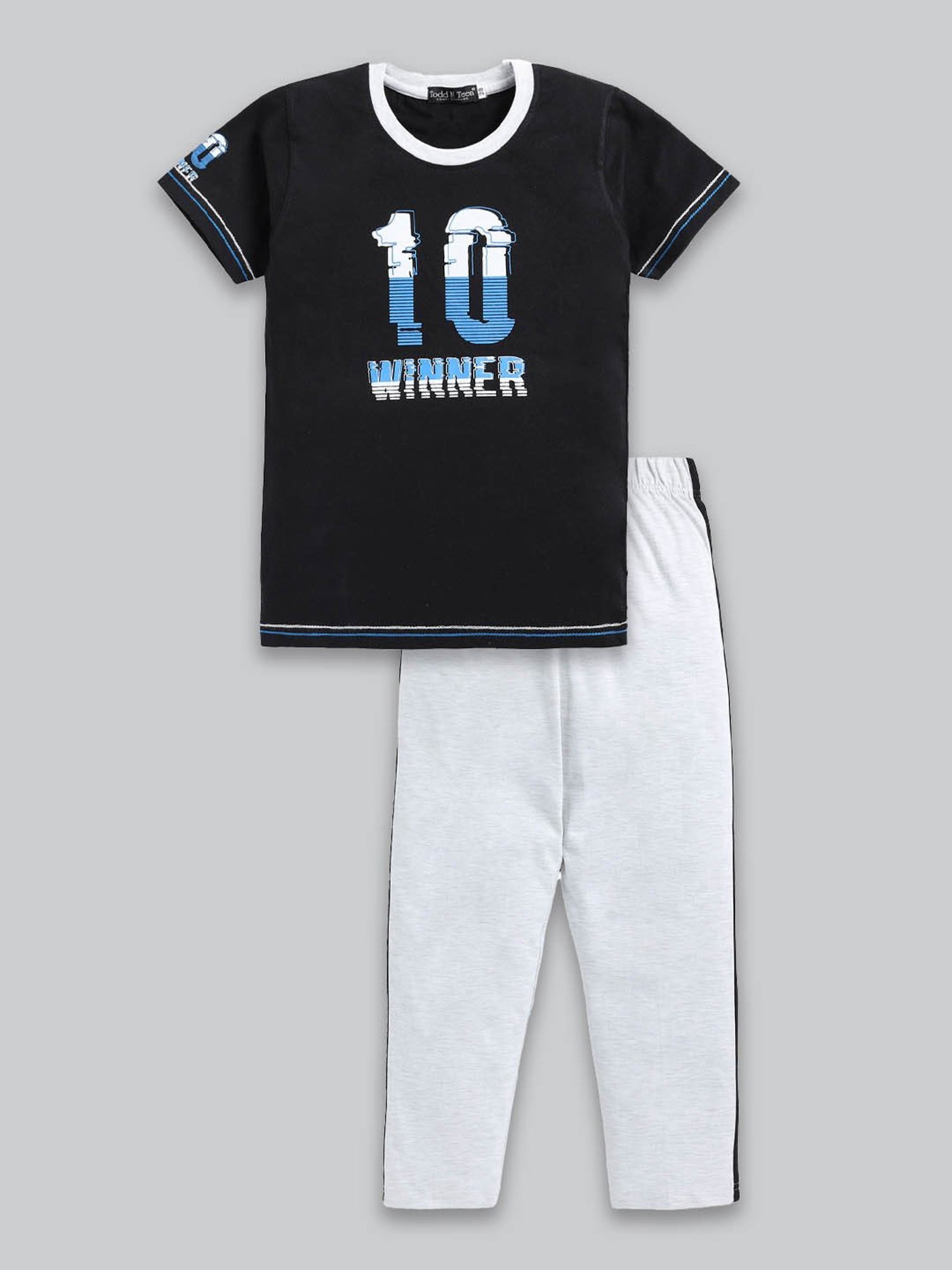 Todd N Teen Kids Black & Grey Graphic Print T-Shirt with Trackpants