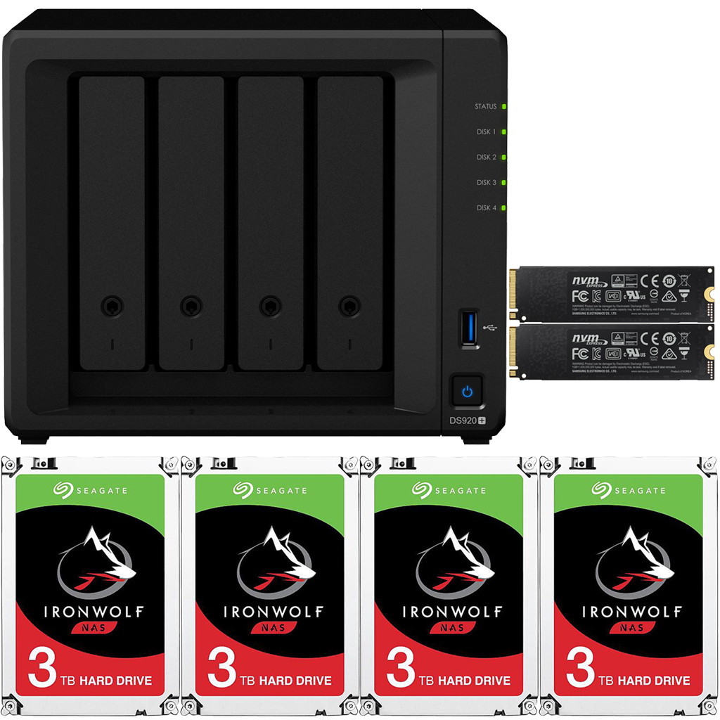 Synology DS920+ DiskStation with 4GB RAM and 24TB (4 x 6TB) of Seagate Ironwolf NAS Drives and 2TB (2x1TB) NVMe Cache Fully Assembled and Tested By CustomTechSales