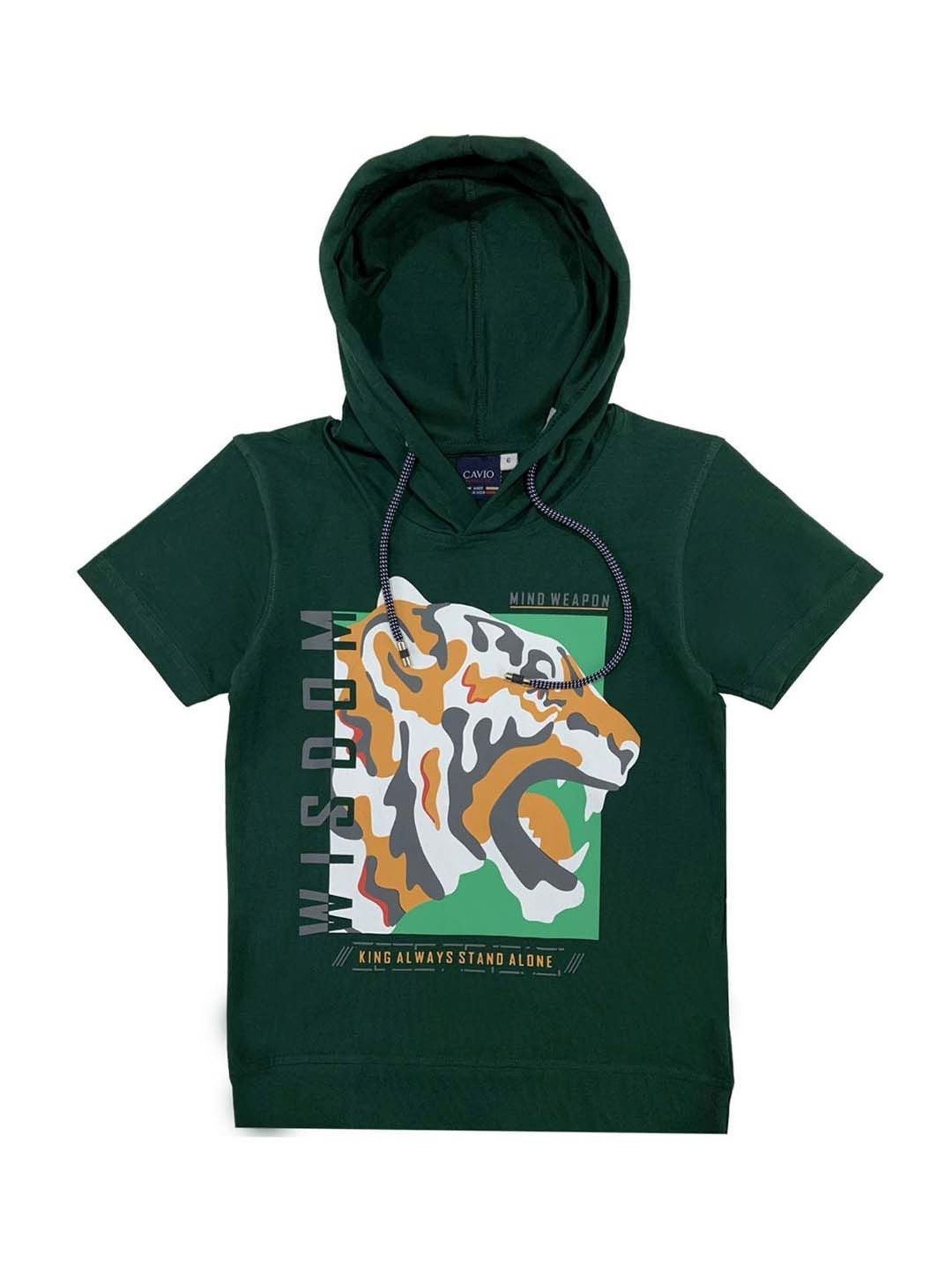 Cavio Kids Green Printed T-Shirt