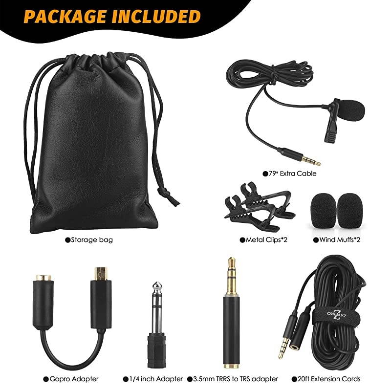 Lapel Microphone Kit Clip on Omnidirectional Lav Mic for iPhone Ipad DSLR Camcorder Zoom PC MacBook Android SmartphonesLapel Mic for YouTube Streaming Video Recording