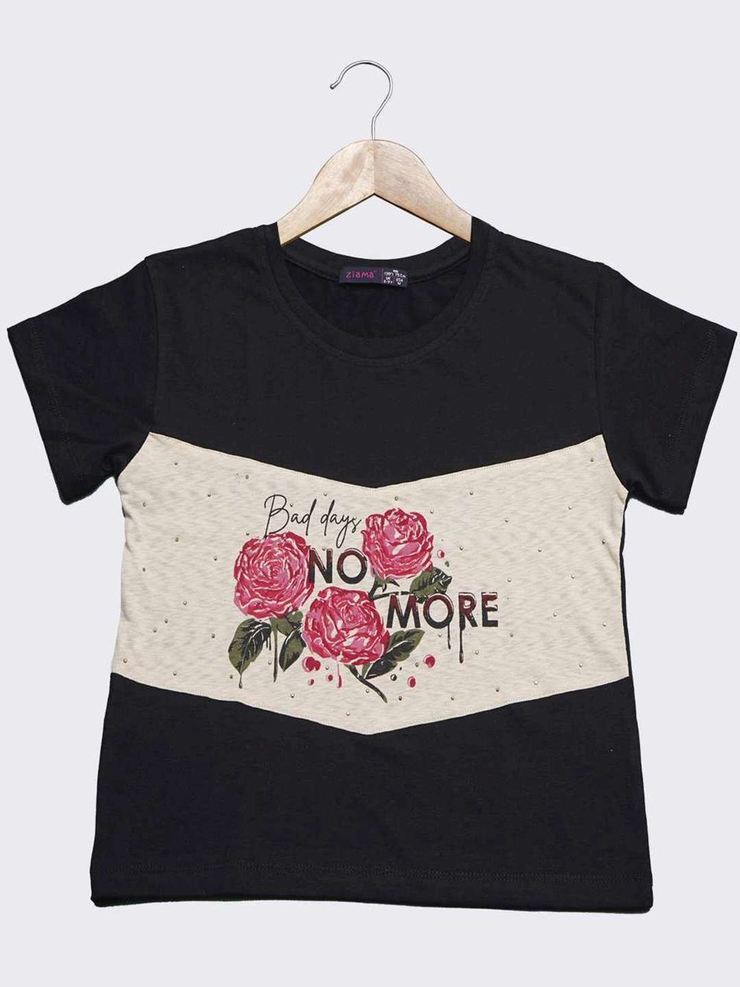 ZIAMA Kids Black & Cream Floral Print Top