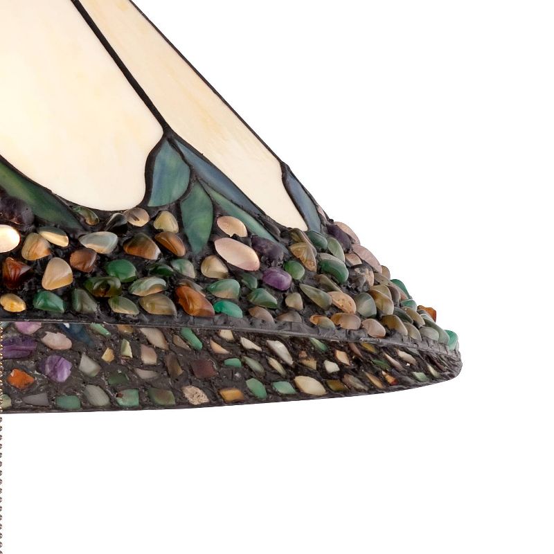 Robert Louis Tiffany Bronze Plug In Swag Pendant Chandelier 20 3/4" Wide River Stone Art Glass Fixture Dining Room House Kitchen