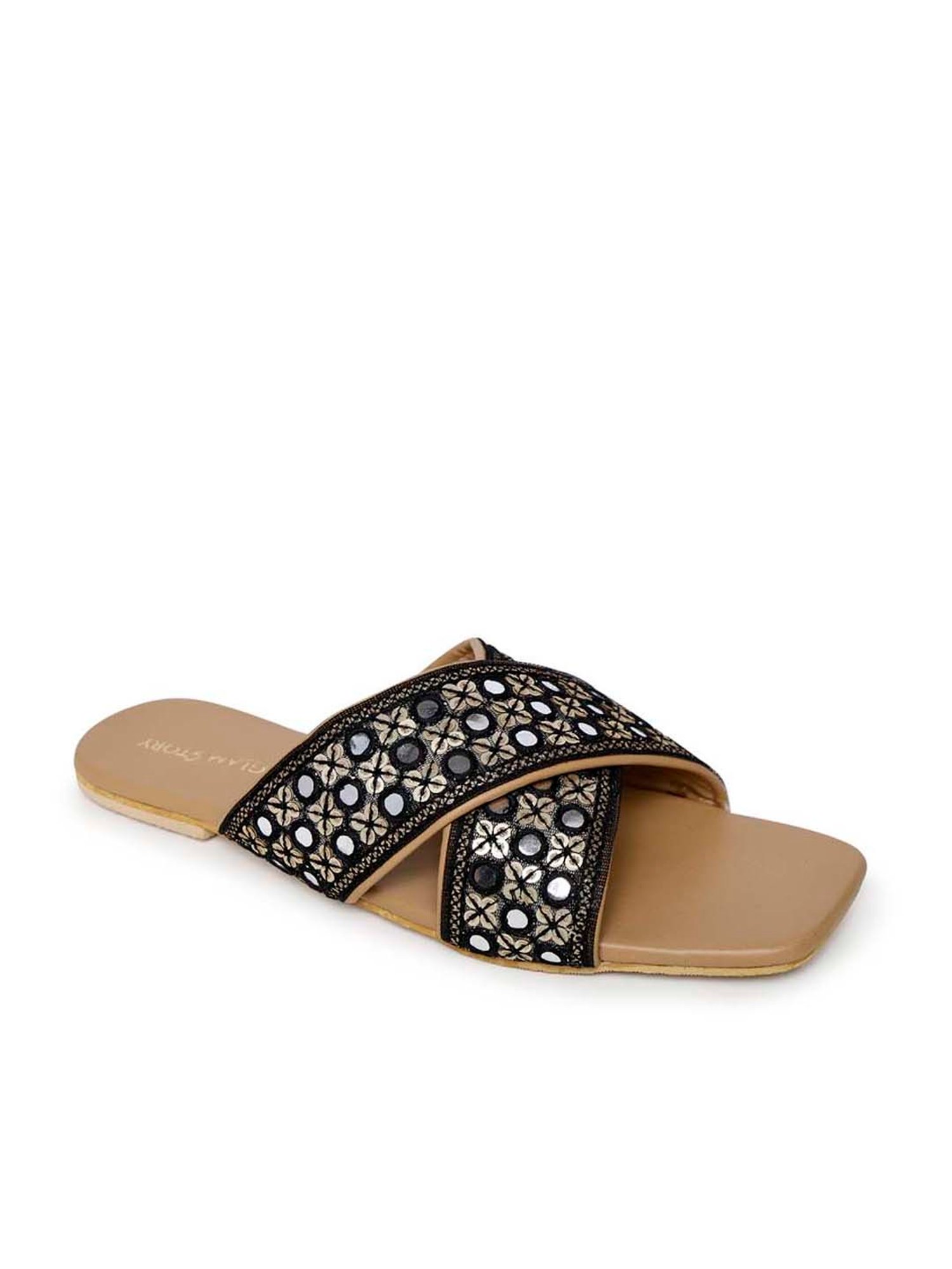 Glam Story Women's Black Cross Strap Sandals