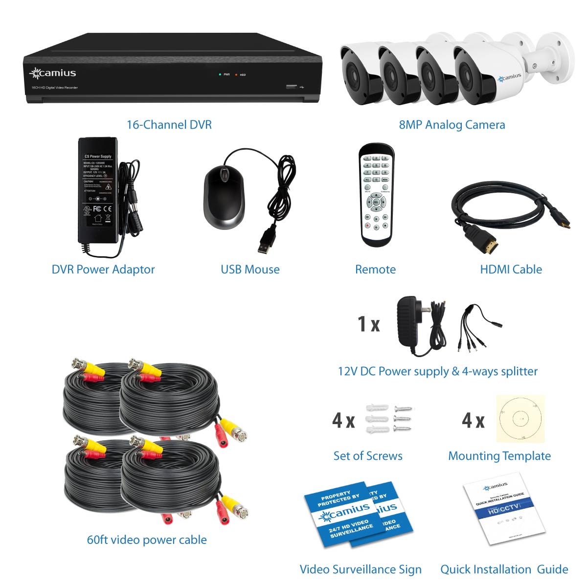 GW Security 16 Channel HD 1920p H.265 Security System with 8TB HDD, (15)* PoE 5MP HD 1920p 2.8-12mm Varifocal Weather Proof IP Cameras, and (1)* 20x Zoom 5MP HD 1920p IP PTZ (Pan-Tilt-Zoom) Camera