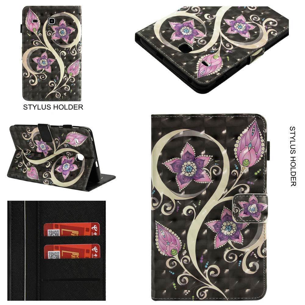 UUcovers Samsung Galaxy Tab E 8.0 Inch T377 Case, Slim Lightweight PU Leather AUTO Wake/Sleep Folio Smart Wallet Case with Cards/Cash Holder for SM-T375/ T377-Peacock Flower
