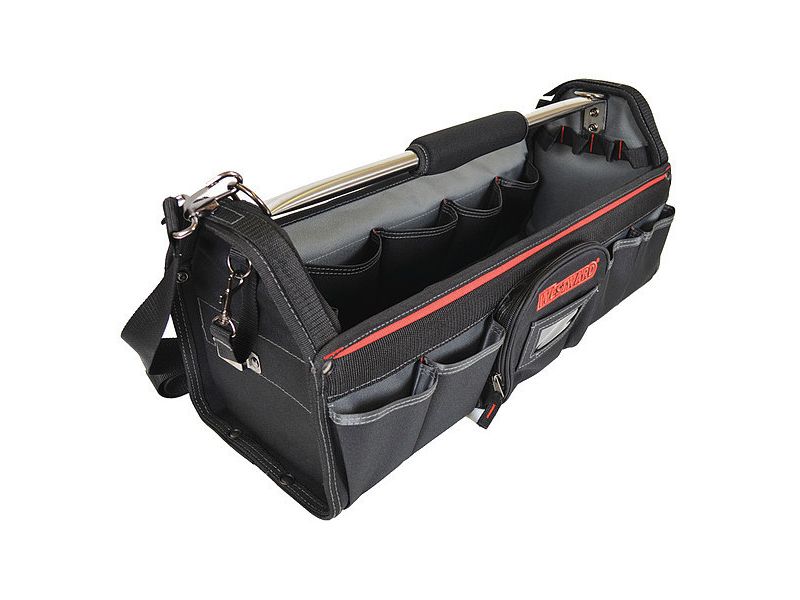 WESTWARD 32PJ35 Tool Tote, 600d Polyester, 23 Pockets, Black, 10" Height